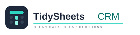 TidySheets CRM logo — dark tile icon with a T built from teal spreadsheet cells